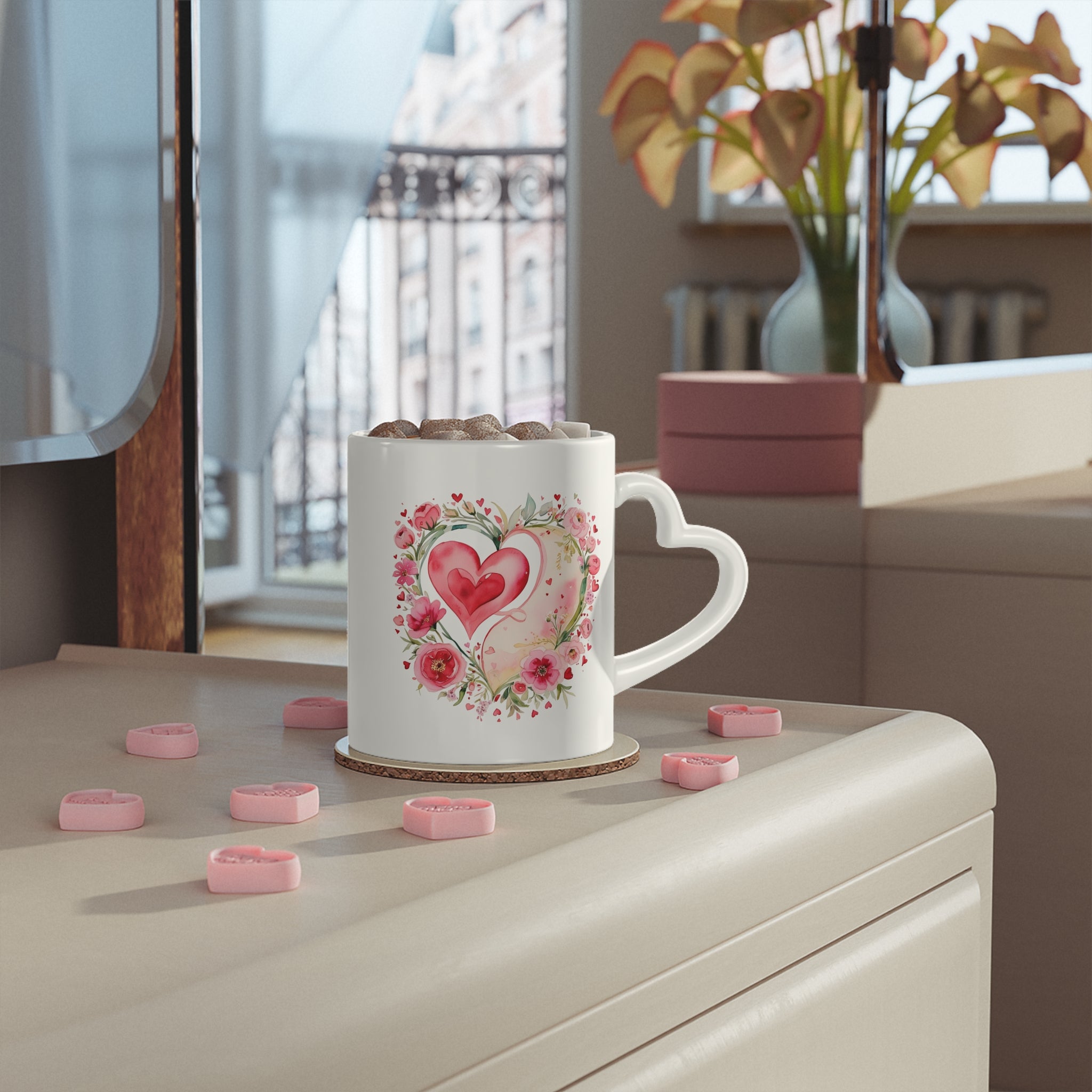 Floral Heart-Shaped Mug - Perfect Gift for Valentine's Day or Anniversary