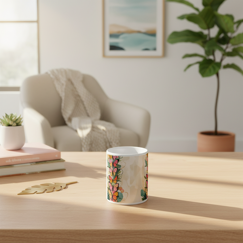 15oz butterflies mug in home office