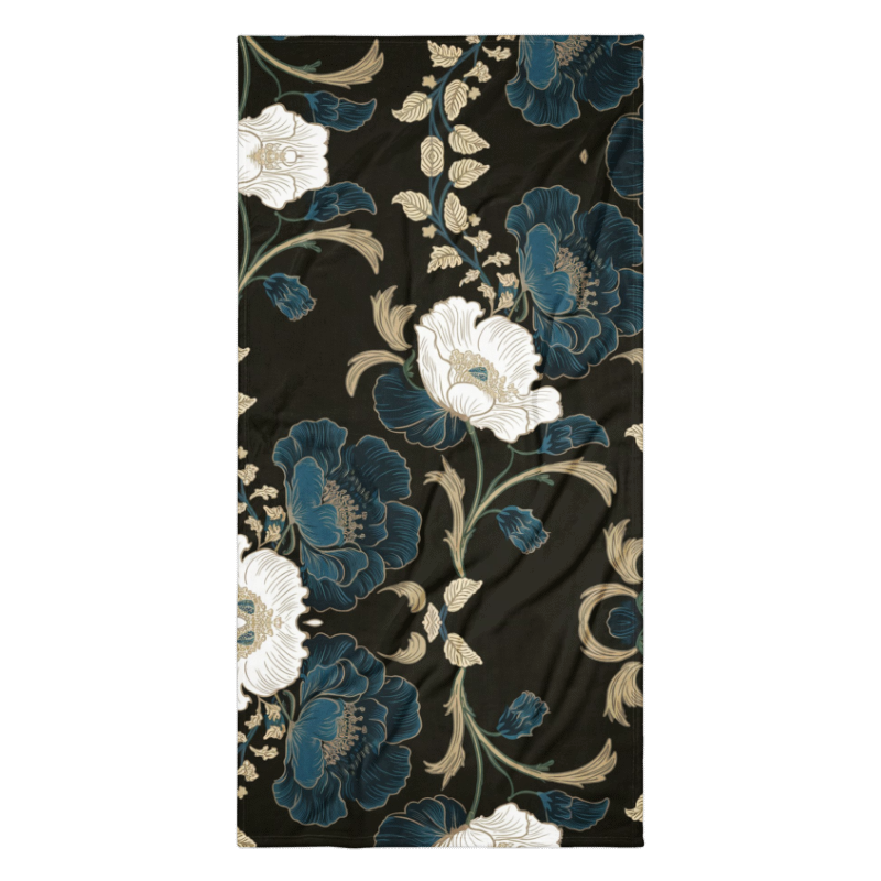 Serviette de plage à motif floral turquoise et blanc - Élégant motif pivoine