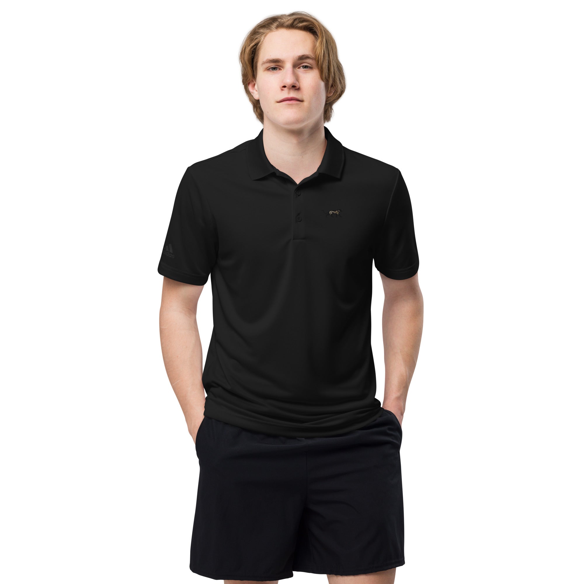 adidas premium black polo shirt panther motive 
