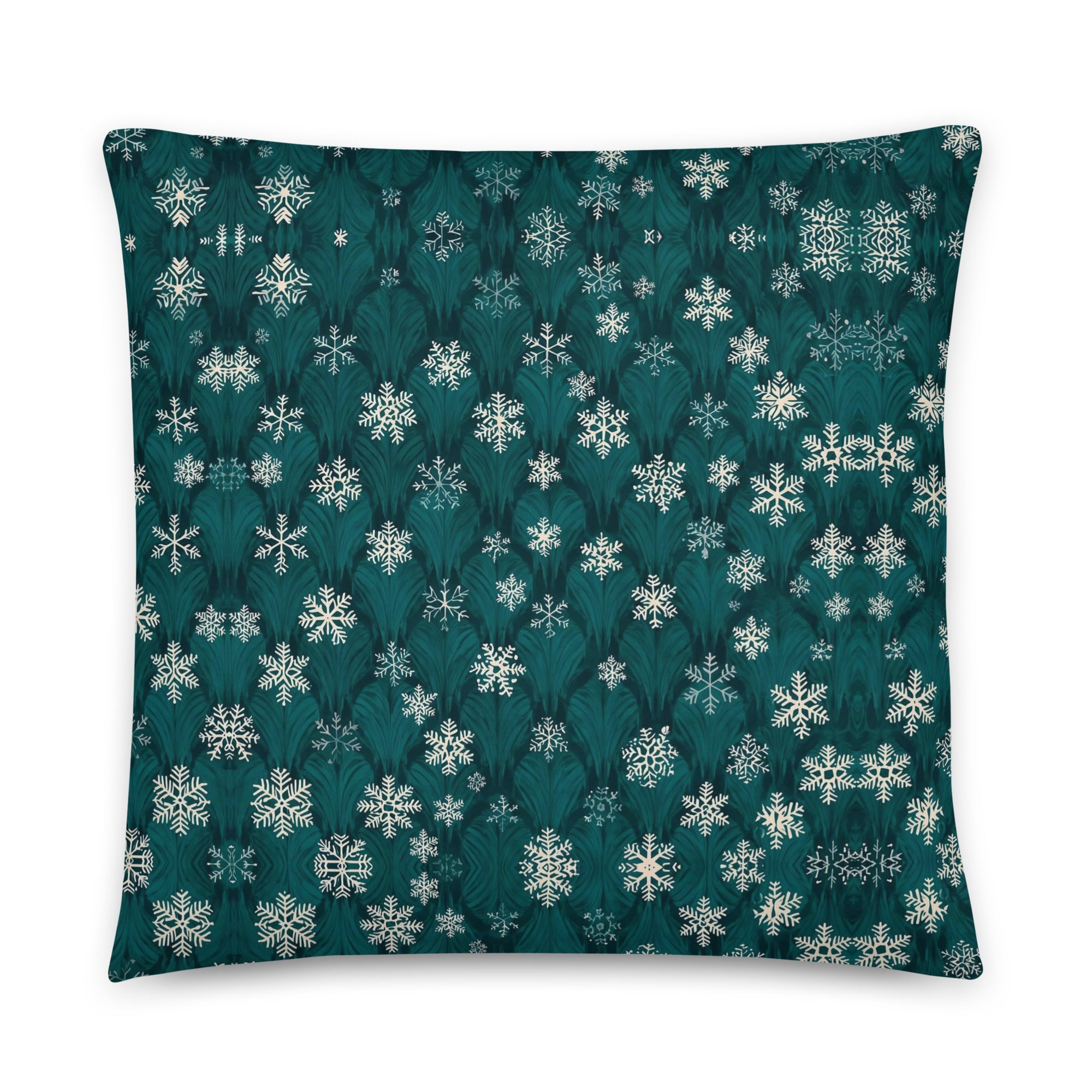 Dark Green Snowflakes Pillow - Dark Green Wall
