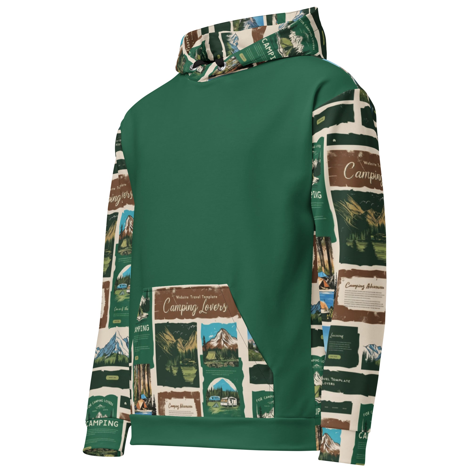 Sweat à capuche pour les amoureux du camping - Imprimé montagne et nature | Vert forêt recyclé | Aventure en plein air