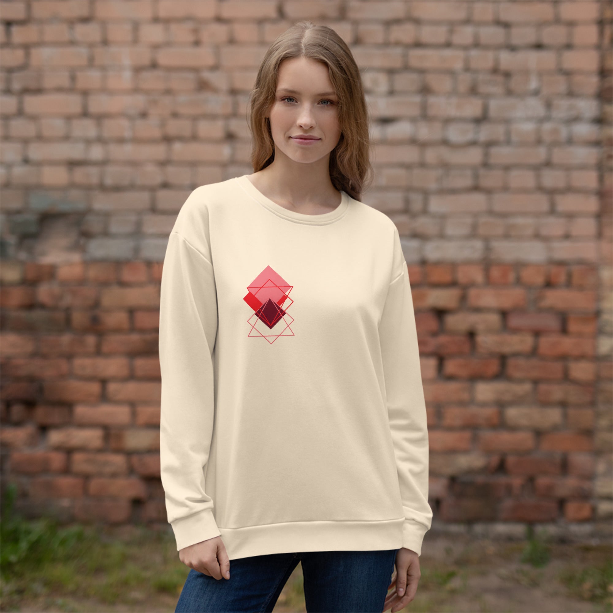Red Squares Unisex Sweatshirt - Geometric Pattern Comfort Wear