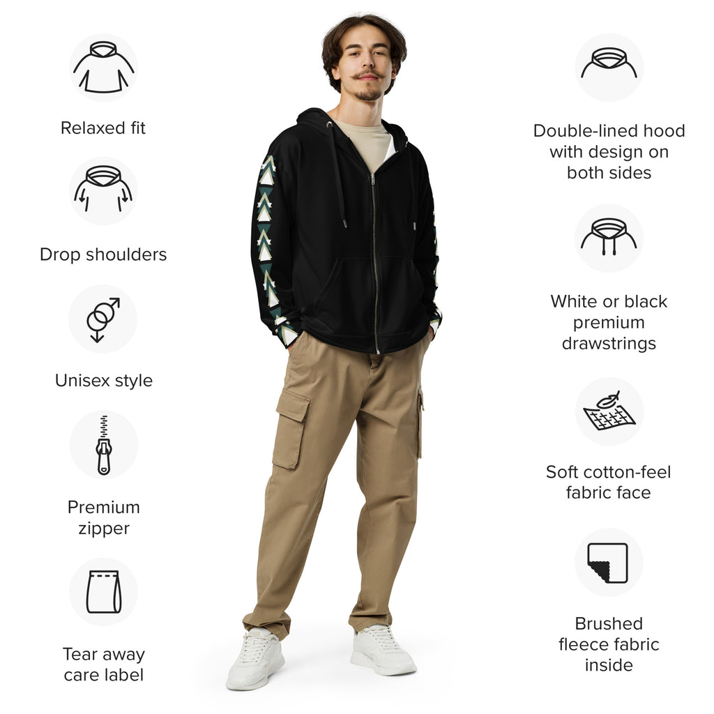 Triangles Unisex Zip Hoodie - Geometric Pattern Comfort Wear
