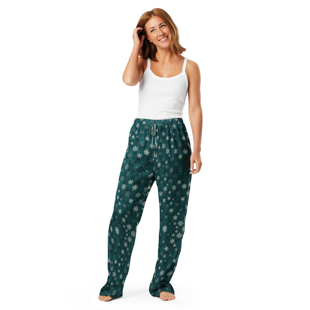 Dark Green Snowflakes Pajama Pants Christmas Lifestyle