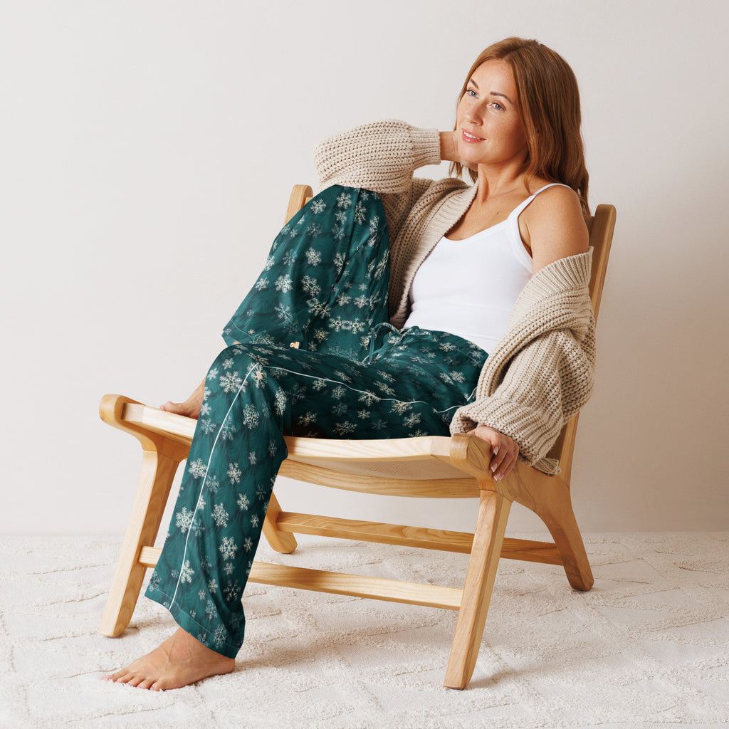 Dark Green Snowflakes Pajama Pants Christmas Lifestyle