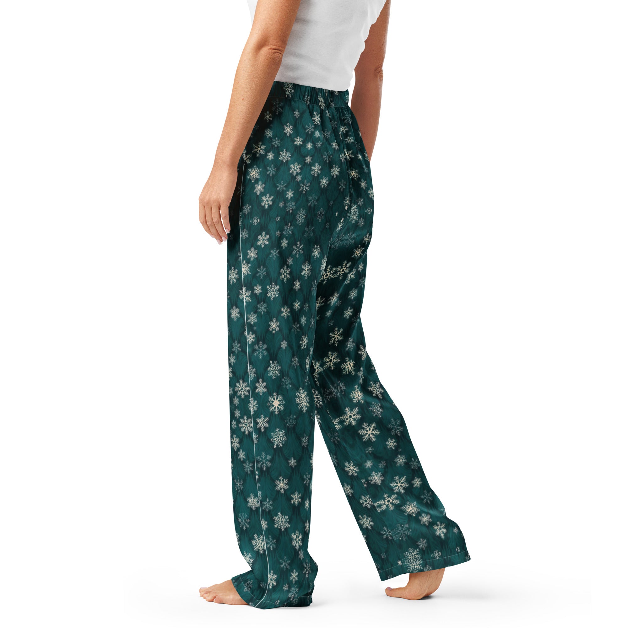 Dark Green Snowflakes Pajama Pants Christmas Lifestyle