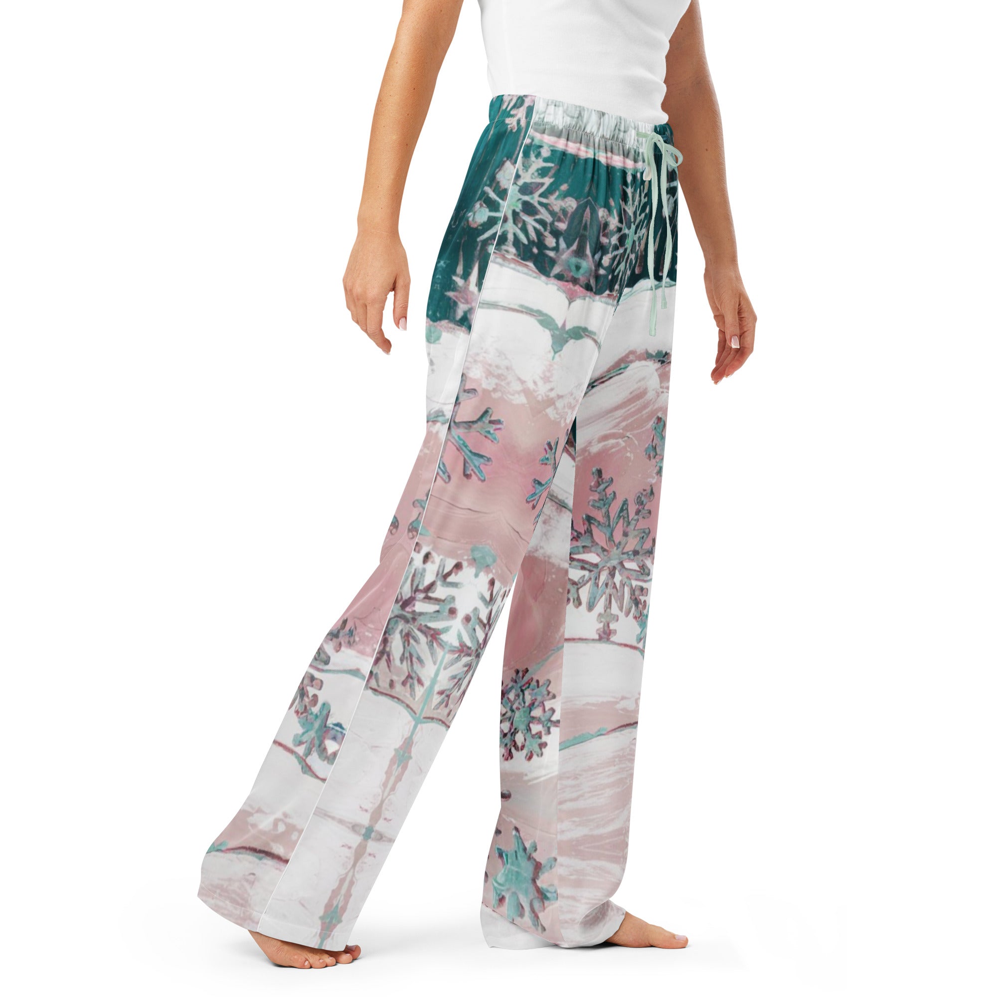 Snowflakes Women's Pajama Pants - Silky Winter Sleepwear

