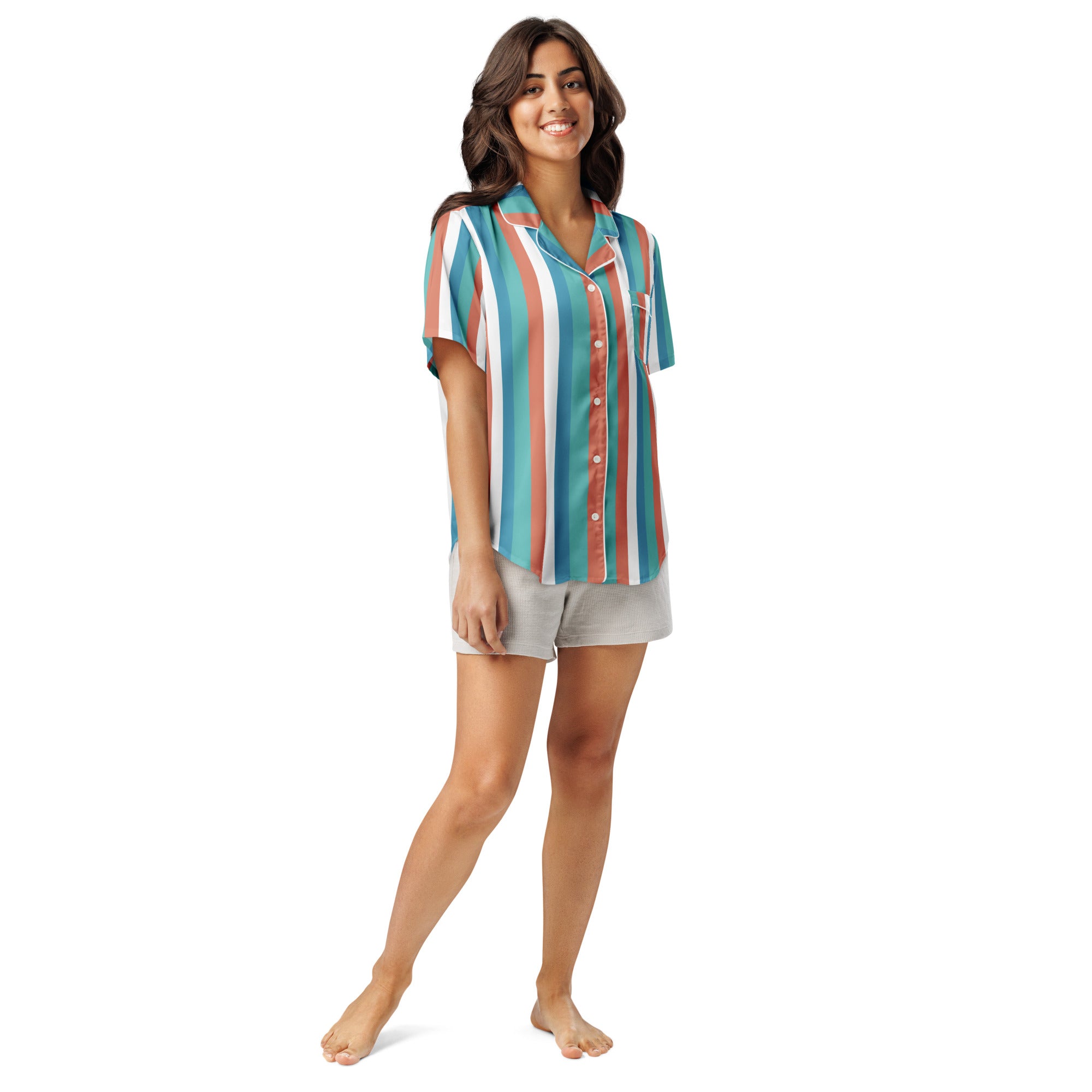 Women's Striped Pajama Top - Short Sleeve Comfortable Sleepwear