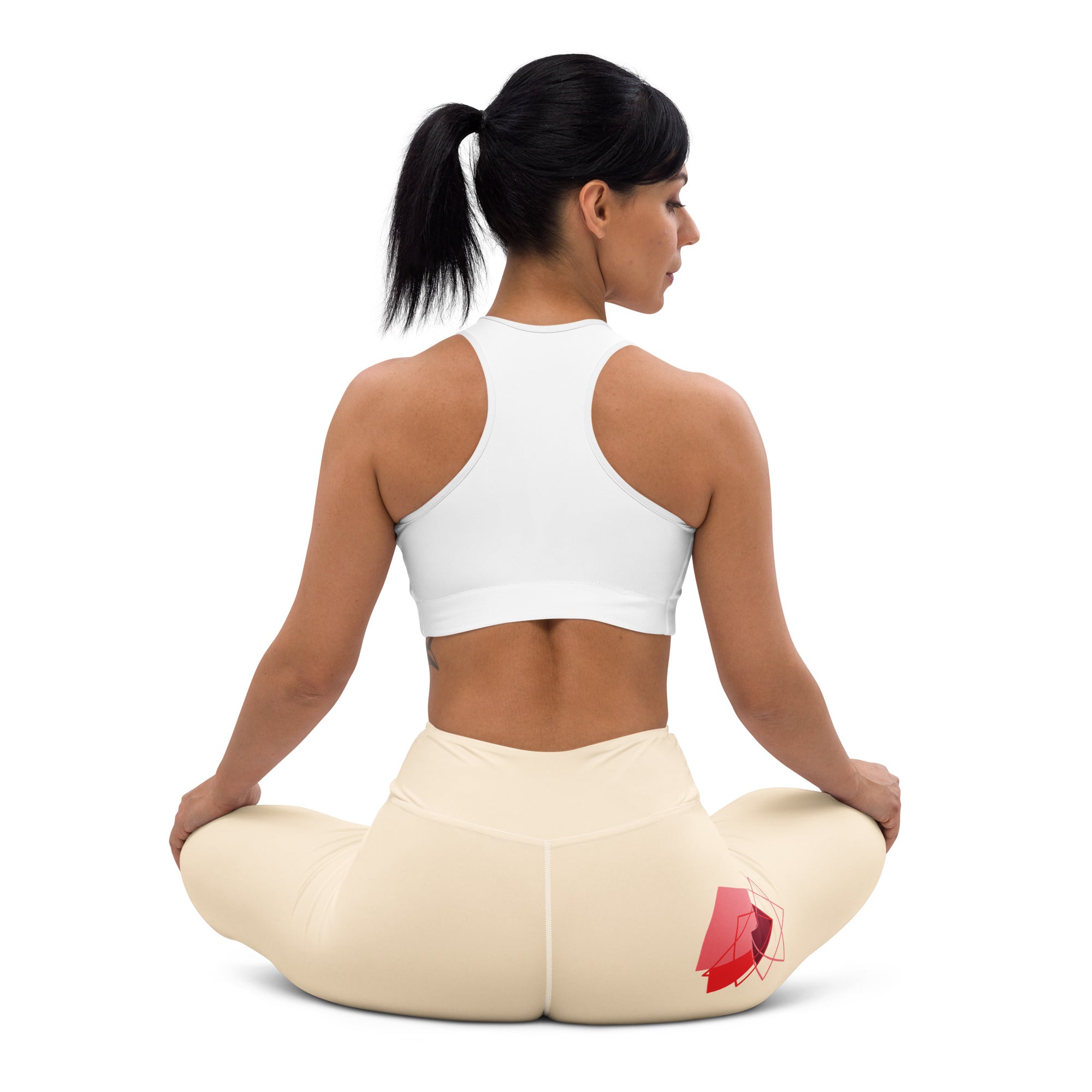 High-waisted yoga leggings with red geometric squares - Comfortable activewear