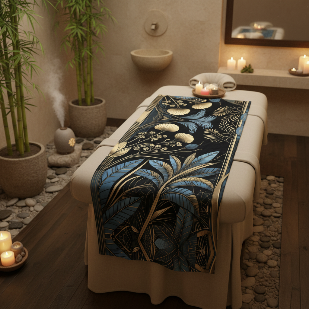 Art Deco beach towel in luxury spa wellness center