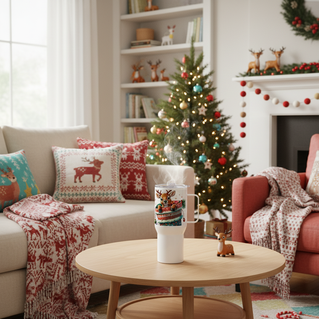 Baby Reindeer Travel Mug - Cheerful Living Room