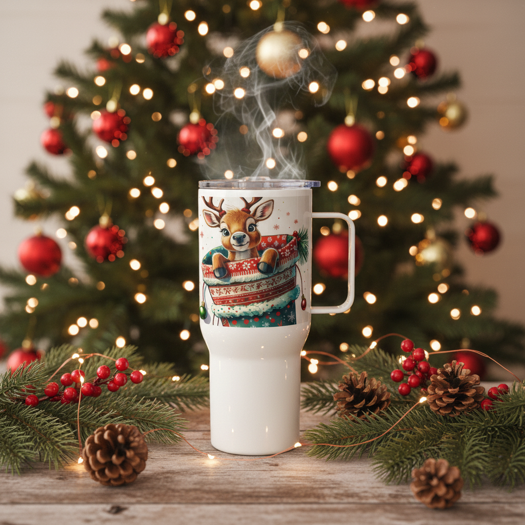 Baby Reindeer Travel Mug - Christmas Tree