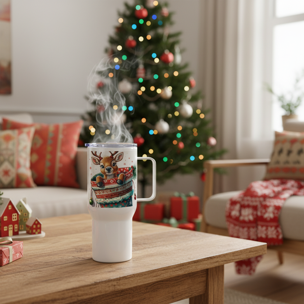 Baby Reindeer Travel Mug - Close-up Detail