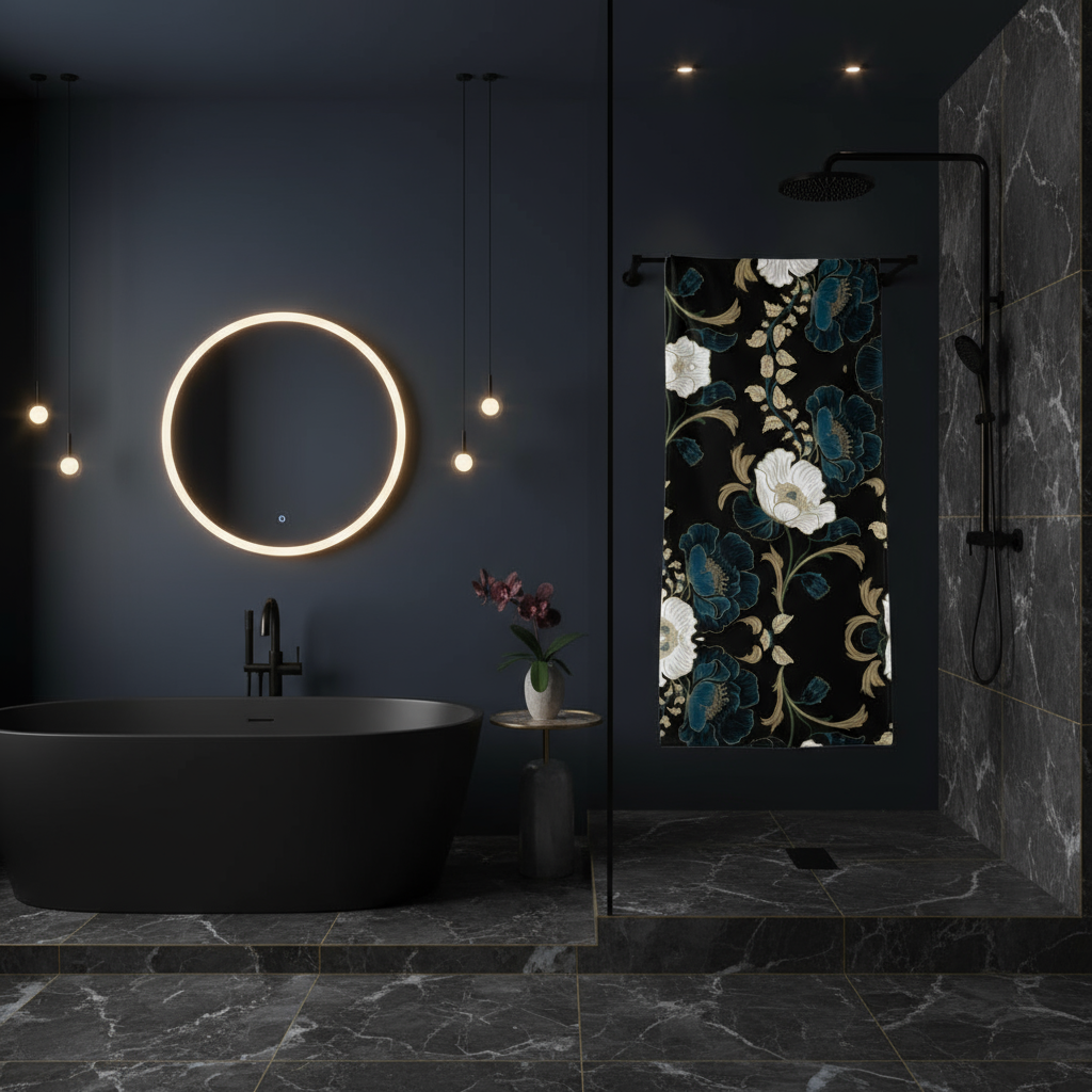 Serviette de plage à motif floral turquoise et blanc - Élégant motif pivoine