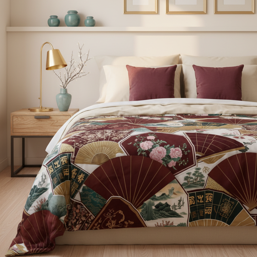 Chinese Fans Throw Blanket - Coordinated Bedroom