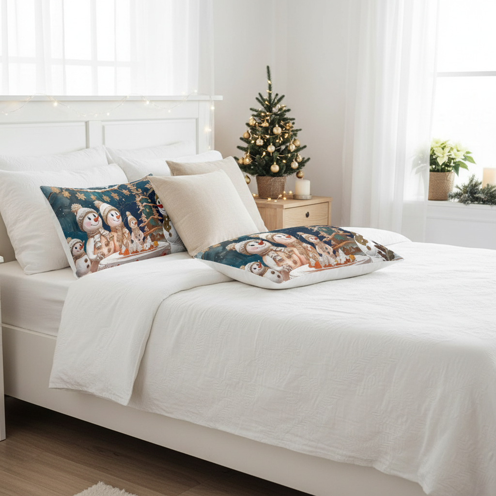 Christmas Bedroom with Both Rectangular Snowman Pillows