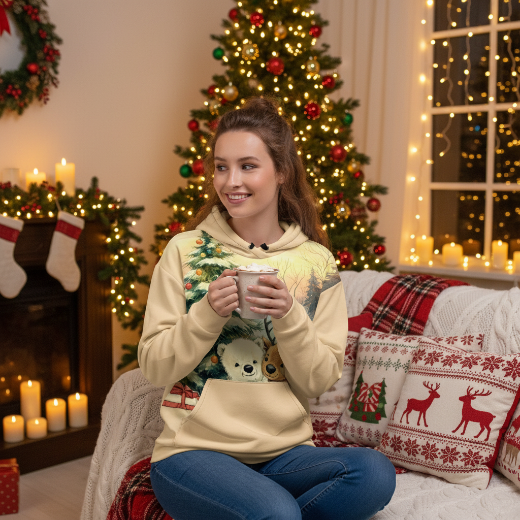 Christmas Hoodie White - Festive Traditional Colors