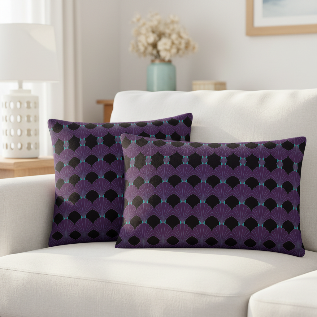 Close-up shot showing art deco pillow pattern detail