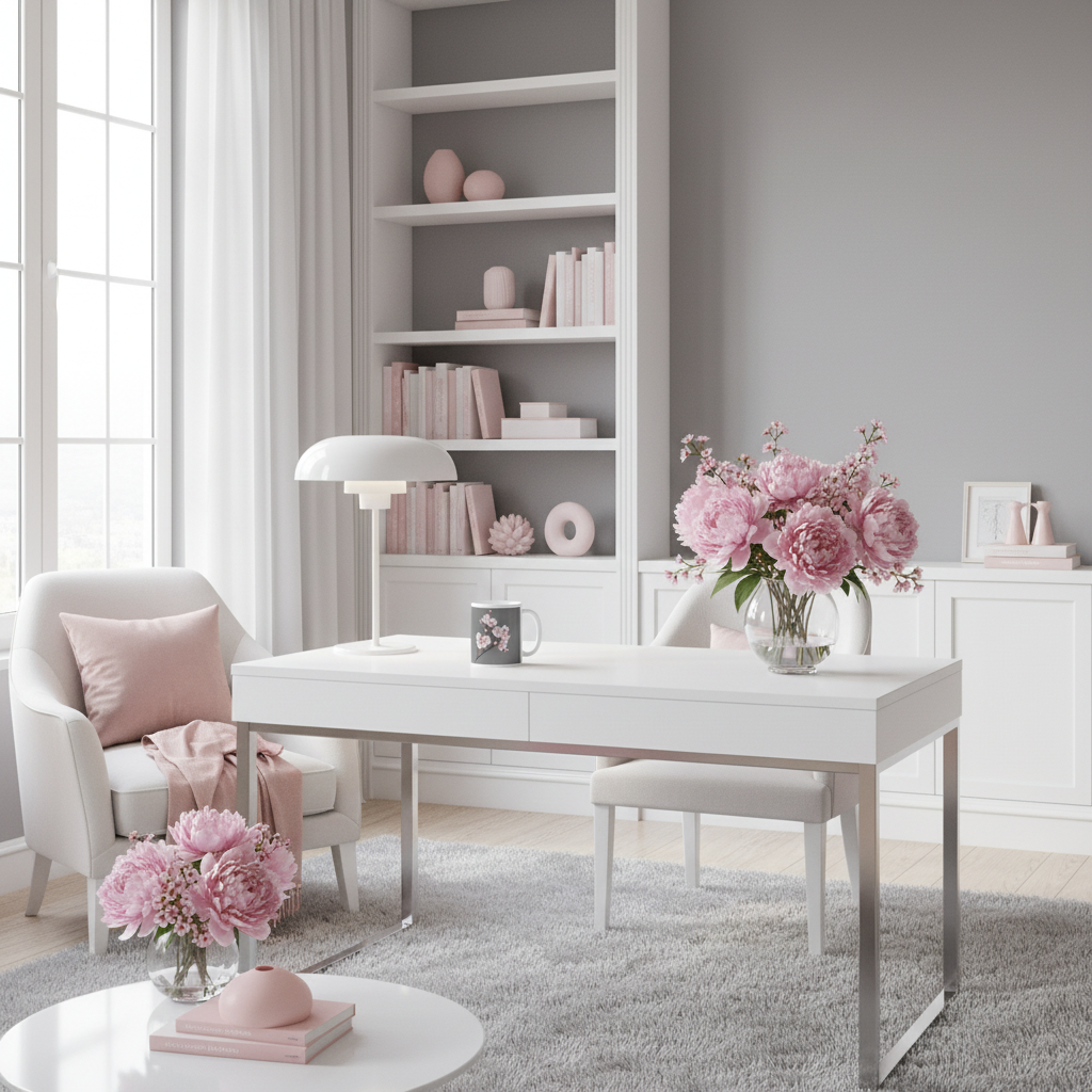 Home office with sakura mug