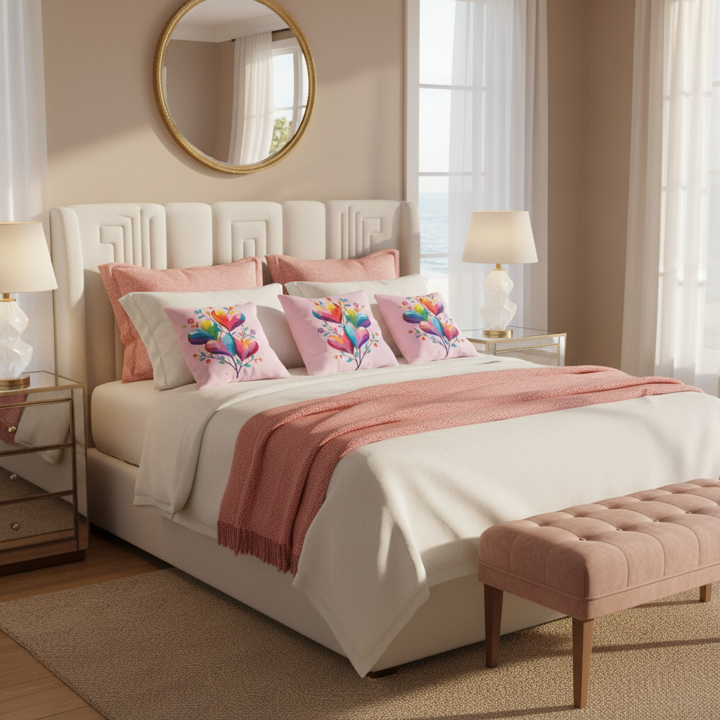 Luxurious modern coastal bedroom with king size bed