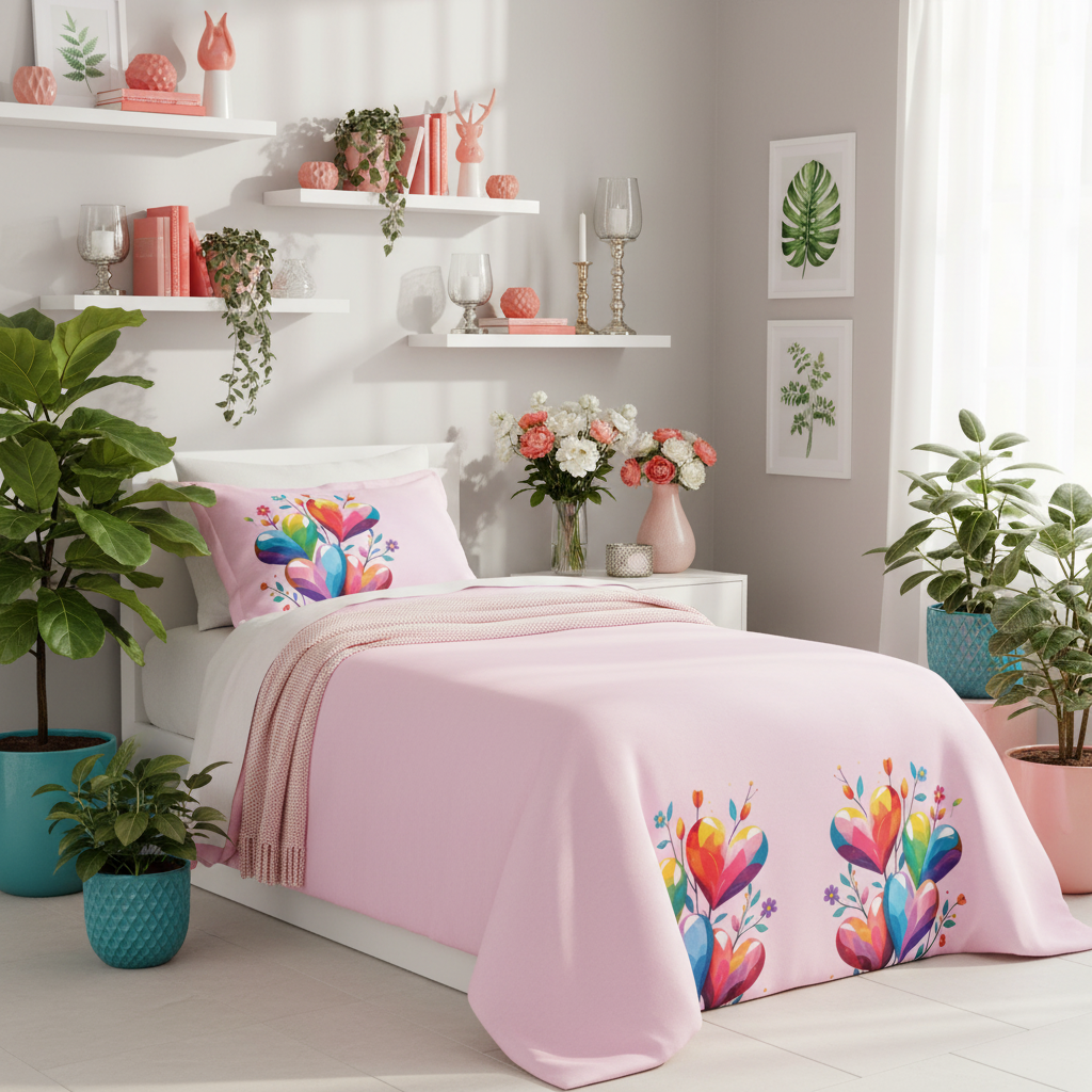 Luxurious sunny botanical bedroom with single twin bed