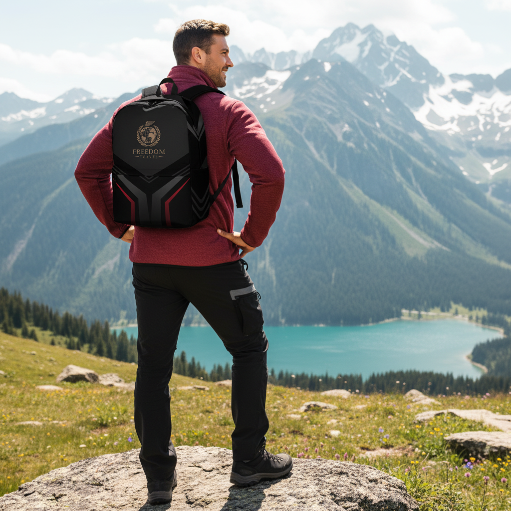 Man exploring wilderness with elegant backpack