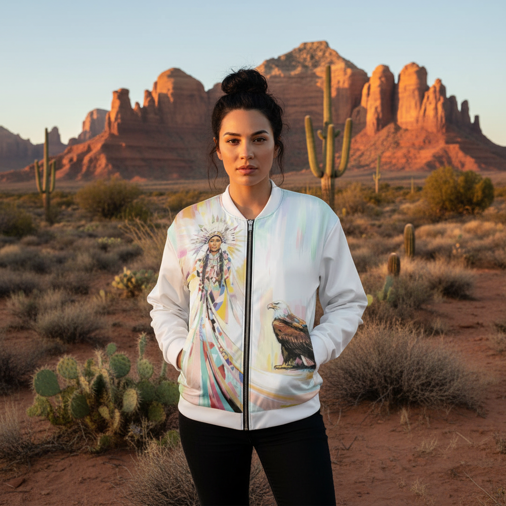 Blouson aviateur unisexe à l'effigie d'une femme amérindienne - Art culturel