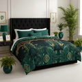 Opulent queen bedroom with Emerald Plants comforter black velvet
