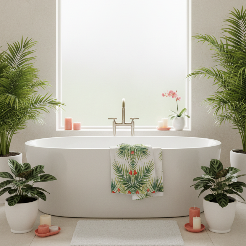 Palm Leaves Hearts Towel - Spa Bathroom