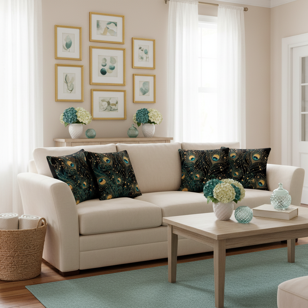 Peacock pillows coastal style