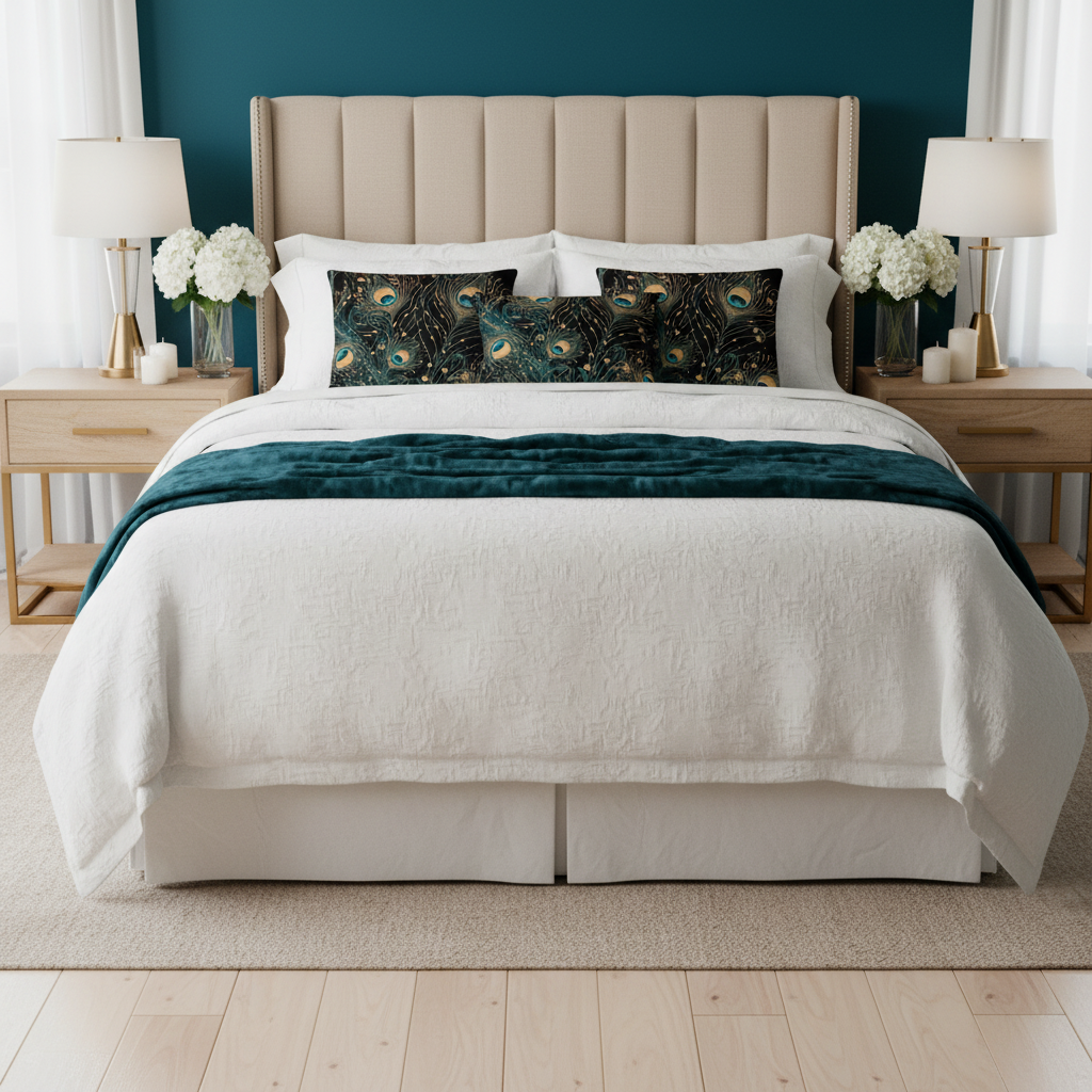 Peacock pillows coastal with teal throw