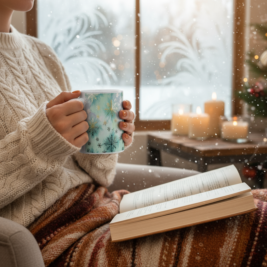 Mug brillant blanc flocon de neige