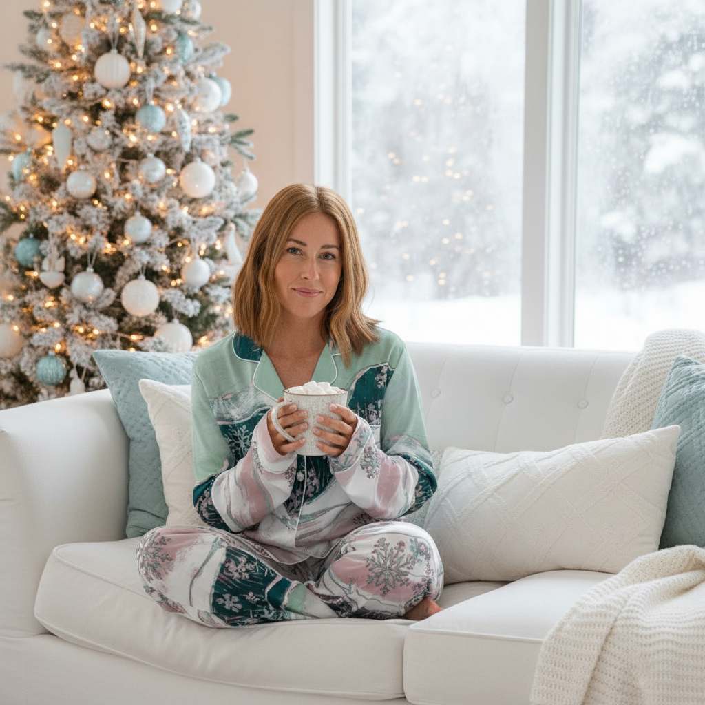 Pantalon de pyjama femme Snowflakes - Pyjama d'hiver soyeux