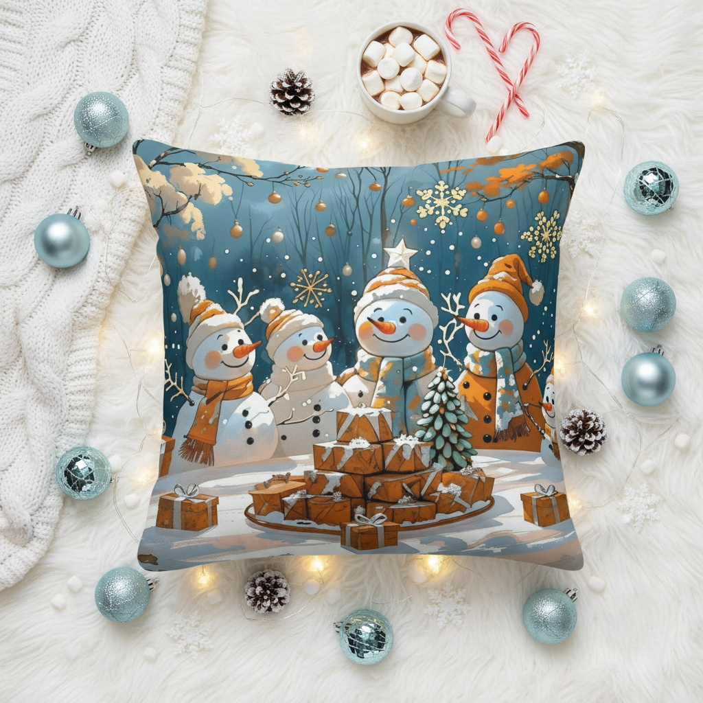 Coussin Bonhomme de Neige - Décoration de Noël festive