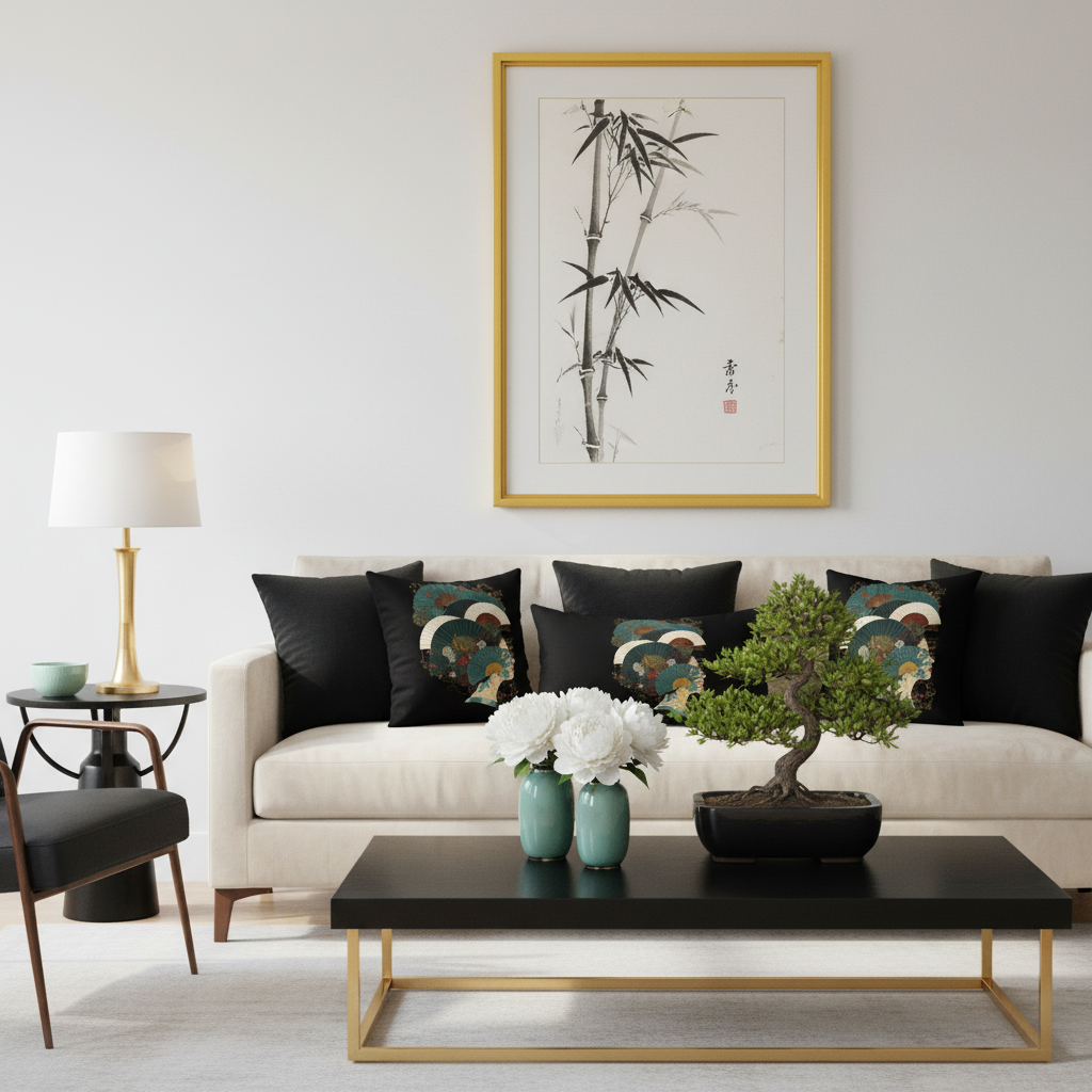 Sophisticated living room with Oriental pillows