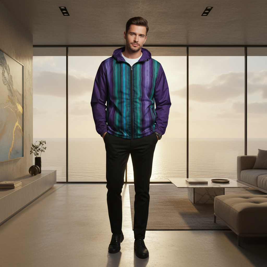 Stylish man in crystal windbreaker jacket