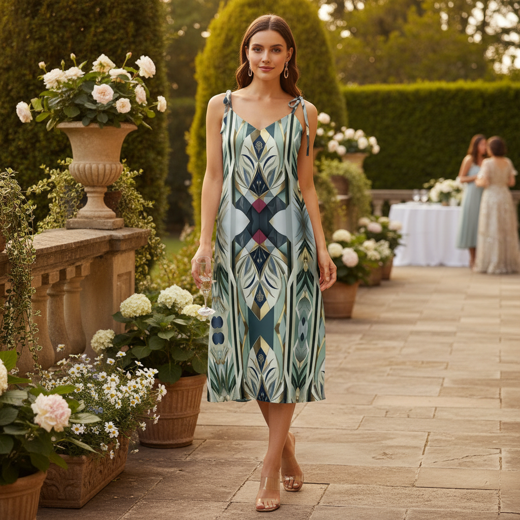 Teal Modern Tie-strap Midi Dress - Garden Party