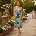 Teal Modern Tie-strap Midi Dress - Garden Party