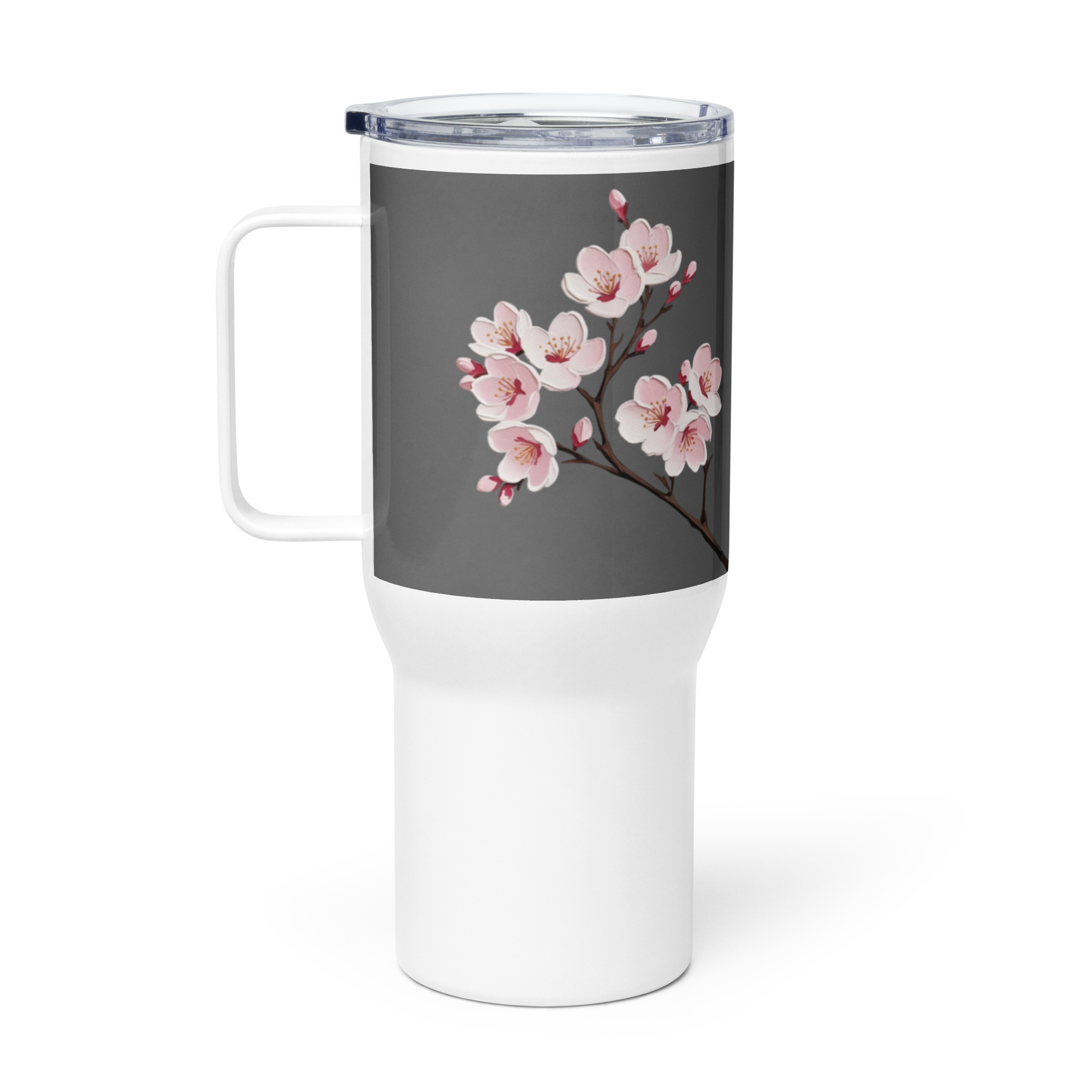 Travel Mug with Handle Cherry Blossom - Floral Coffee Cup 