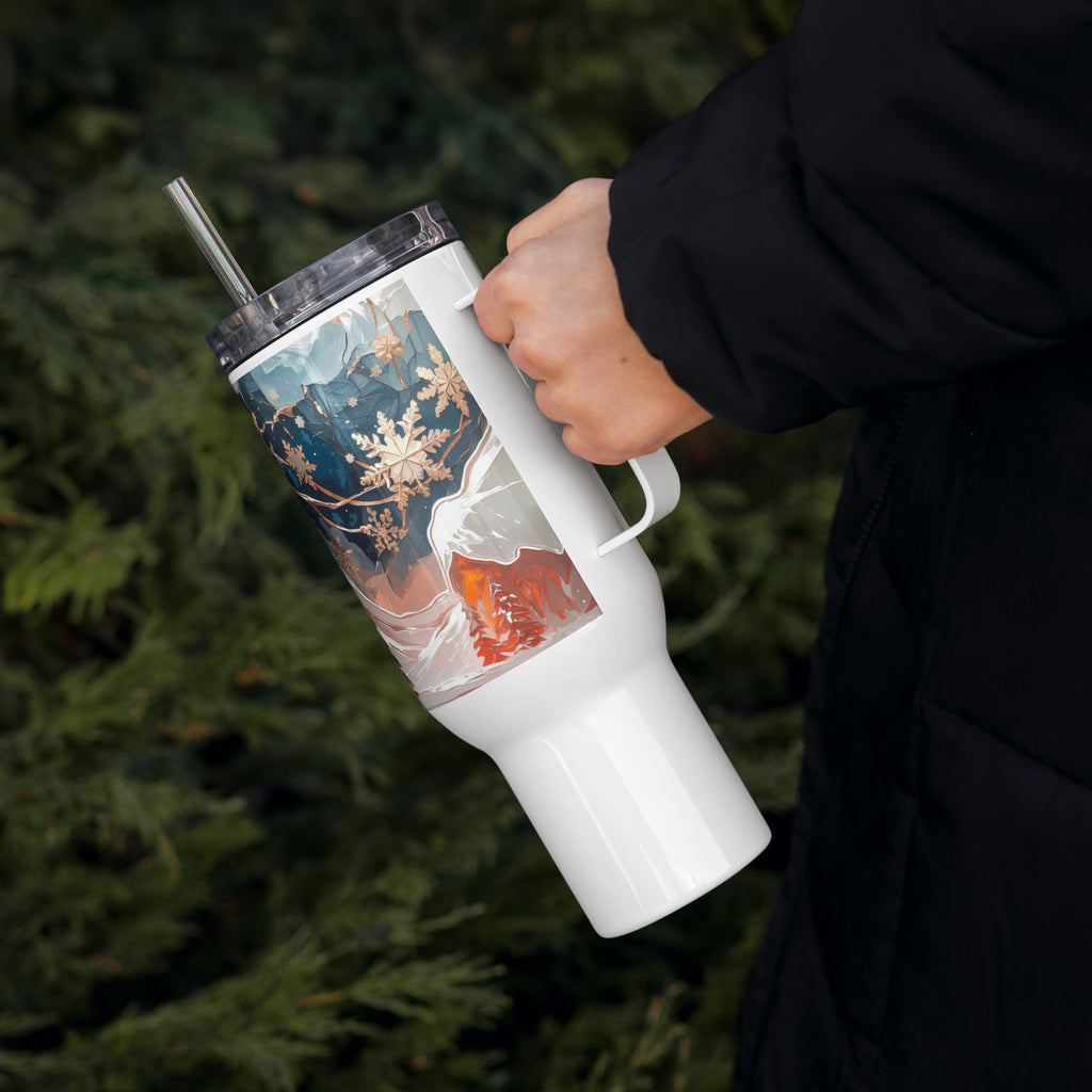 Winter Landscape Travel Mug 40 oz - White Insulated Tumbler Left View