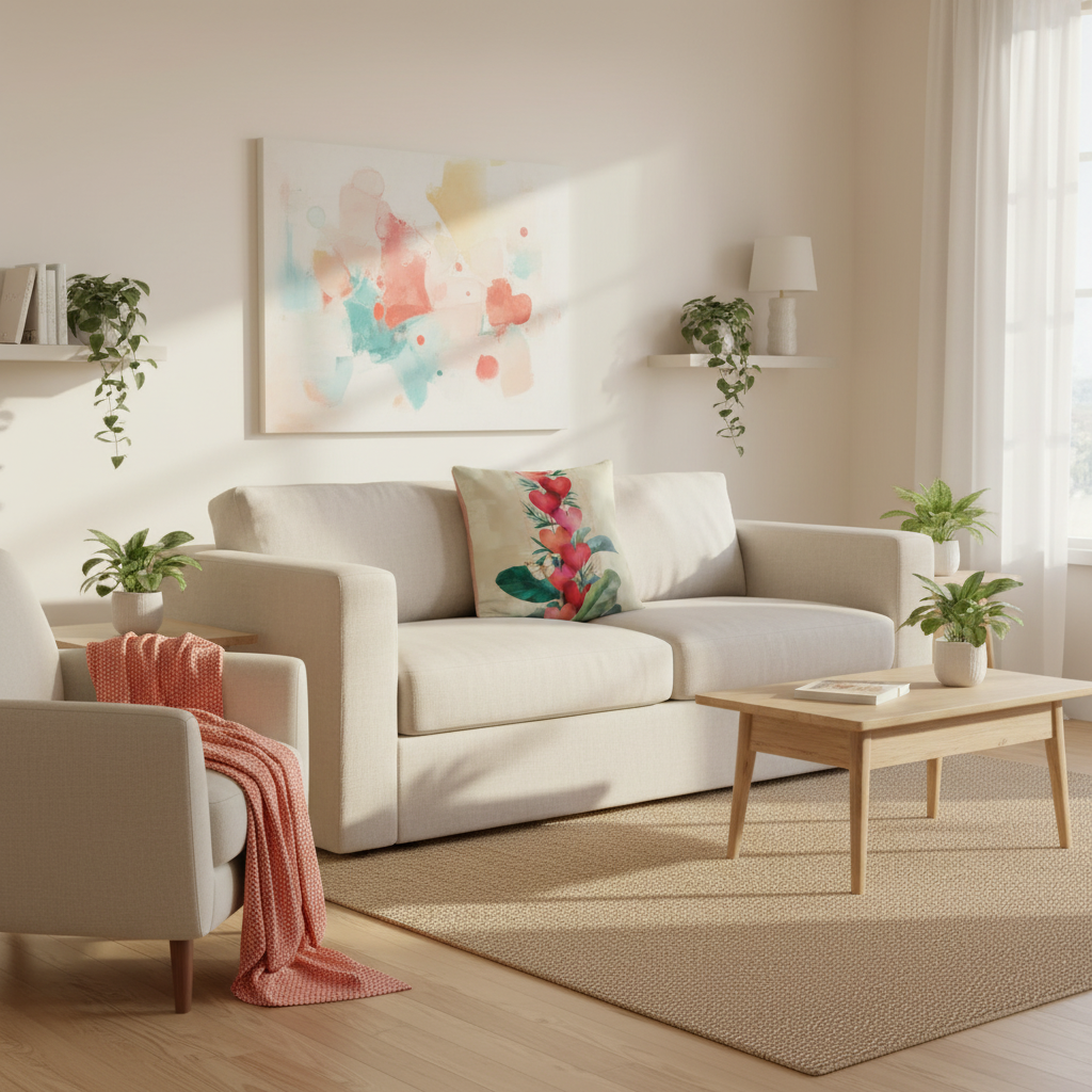 Tropical hearts pillow living room coral