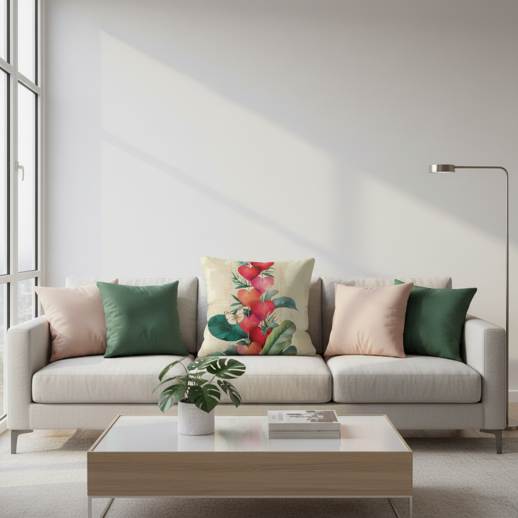 Tropical hearts pillow living room