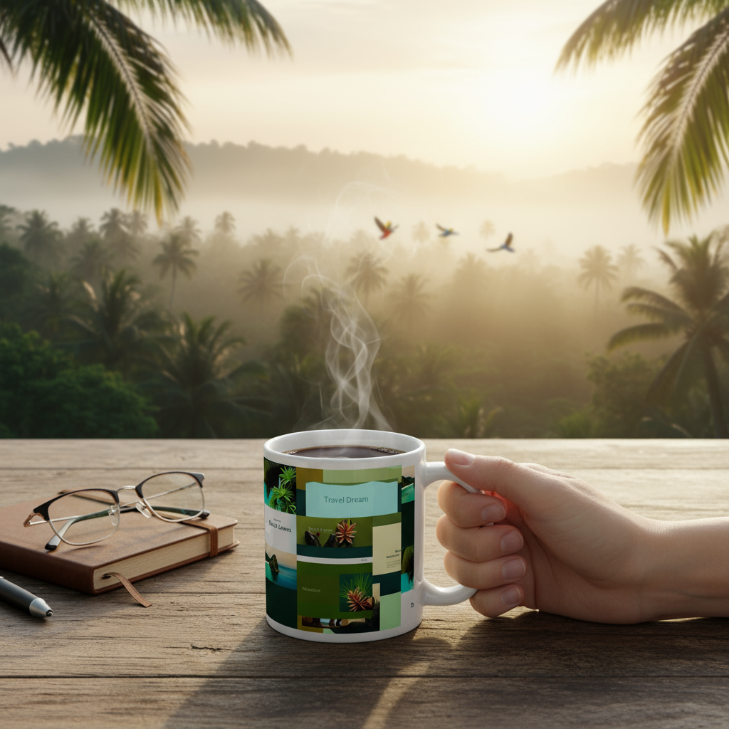 Mug brillant blanc tropical