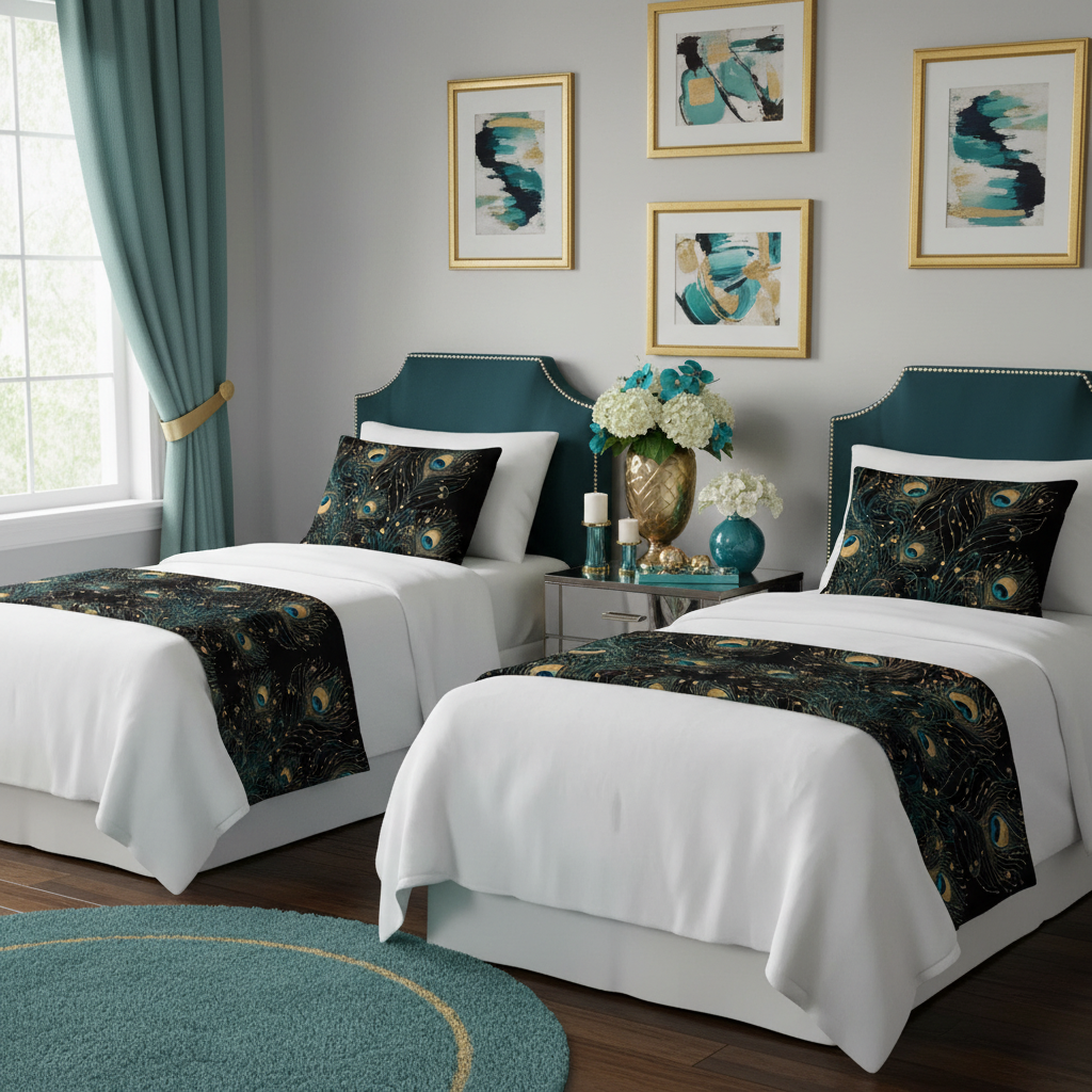 Twin bedroom peacock theme coordinated