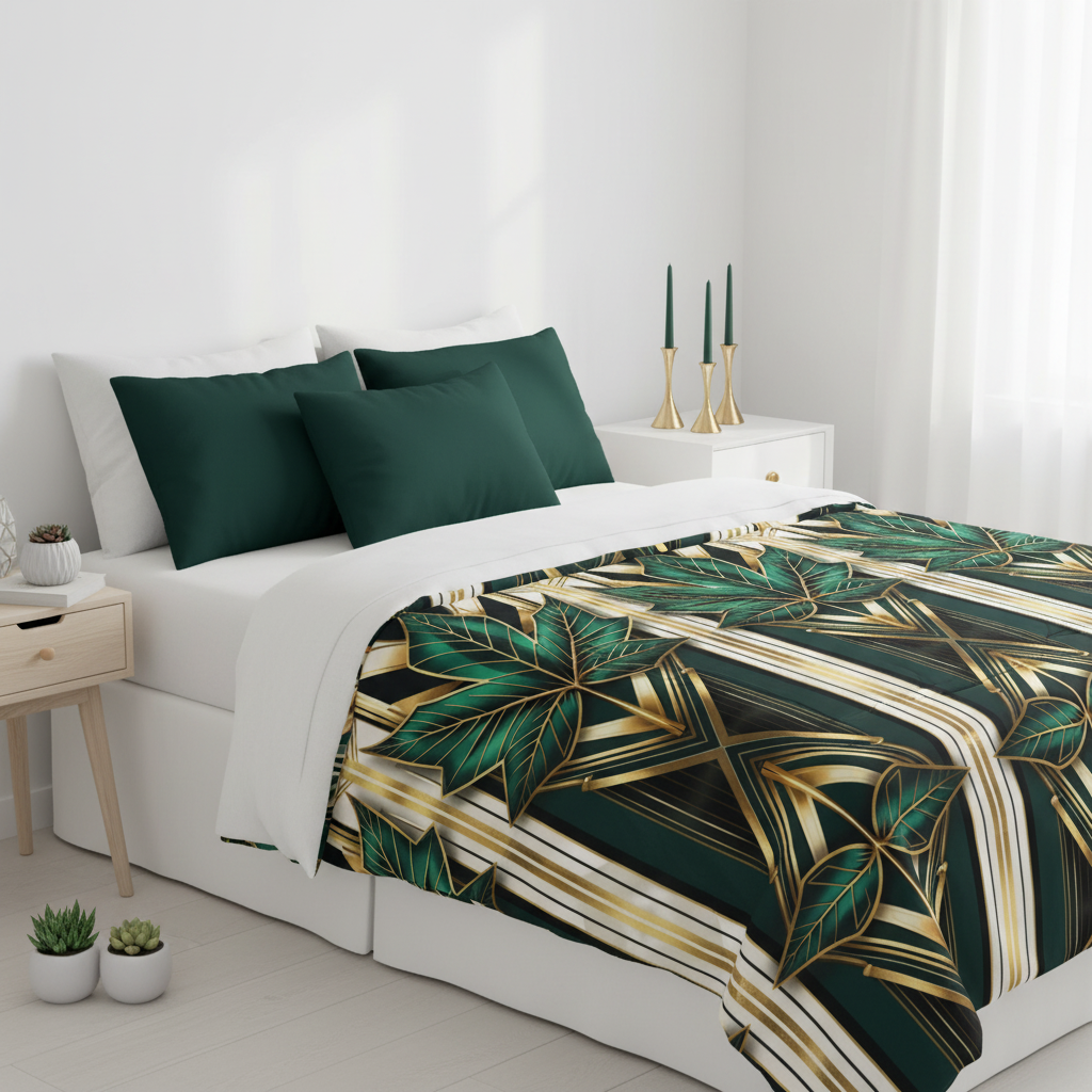 White bedroom with plants and green candles