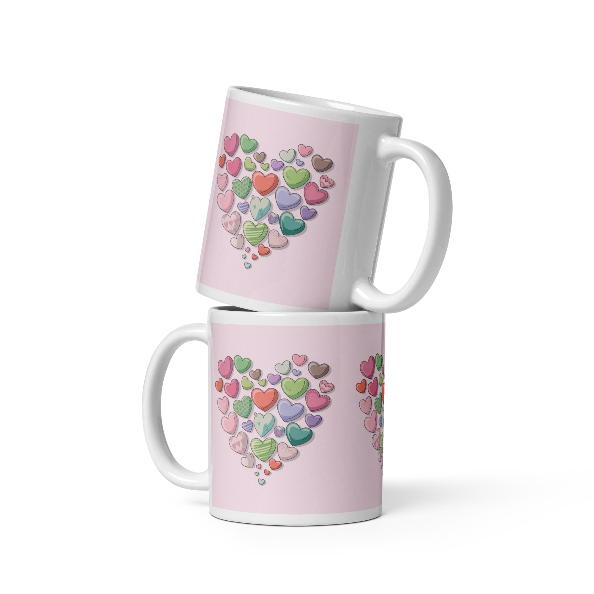 White glossy mug Hearts