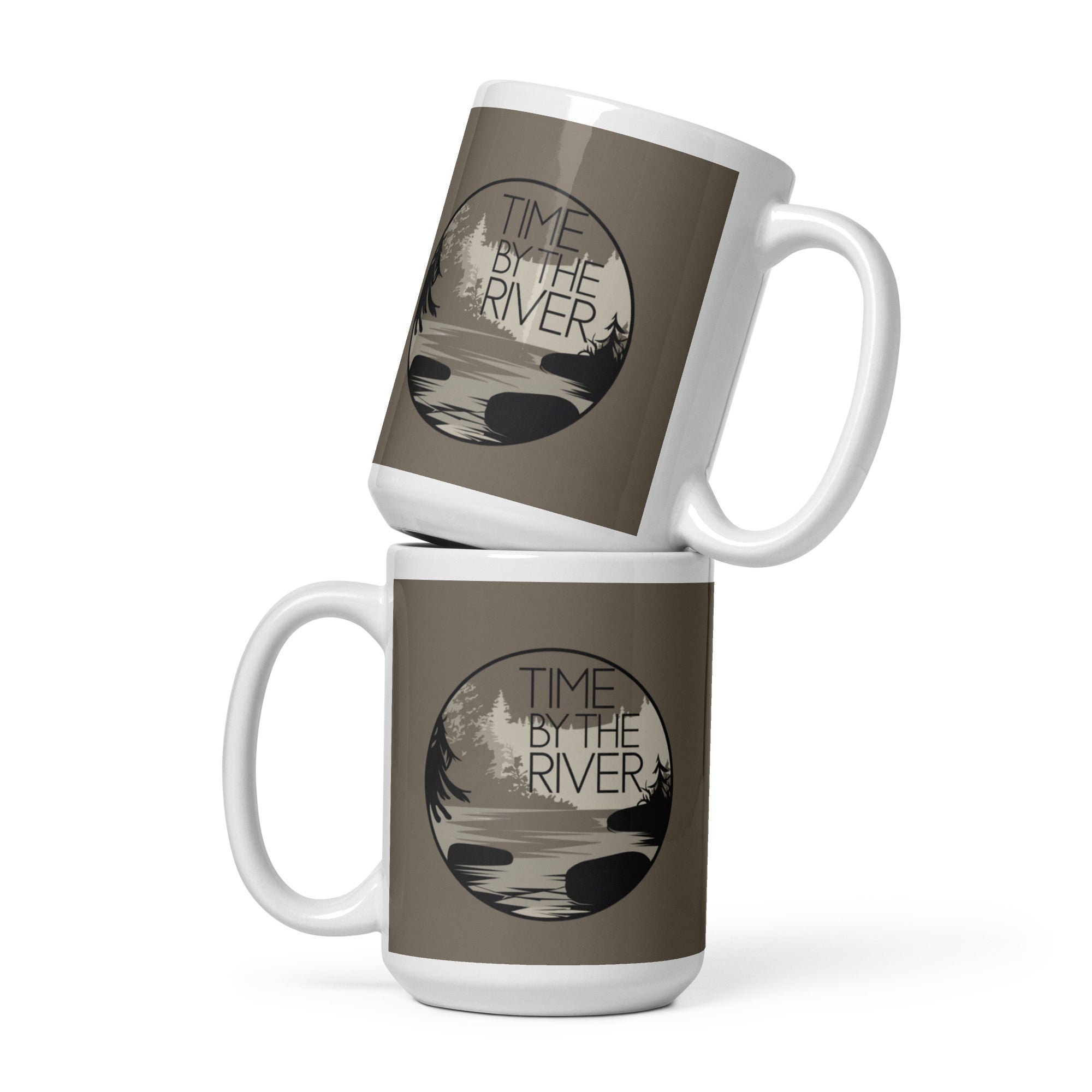 White glossy mug Time by the River