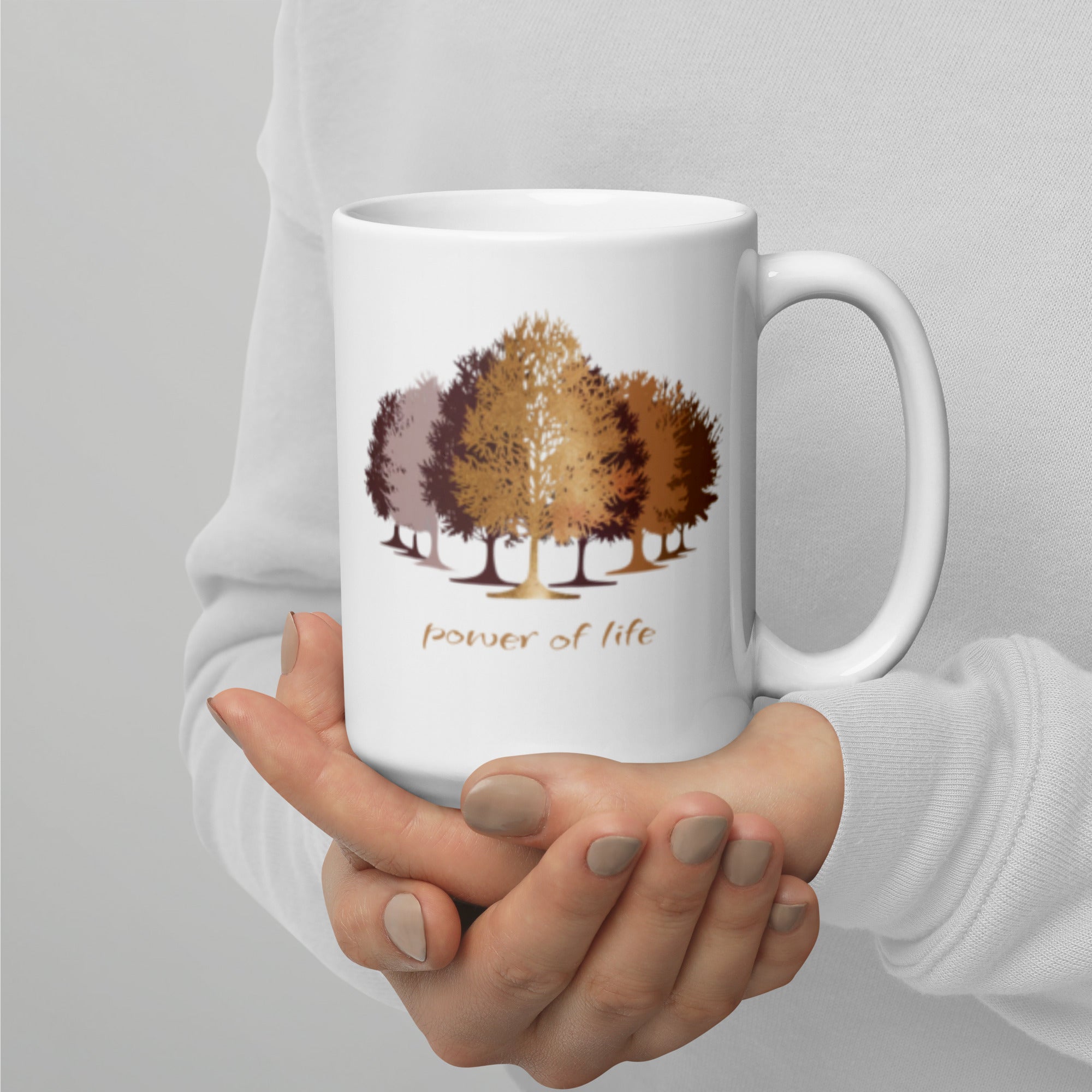 Trees White Glossy Mug - Nature Inspired Coffee Cup