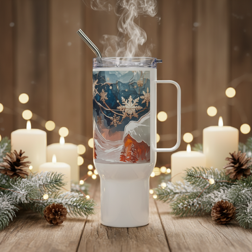 Winter Landscape Travel Mug - Close-up Christmas Detail
